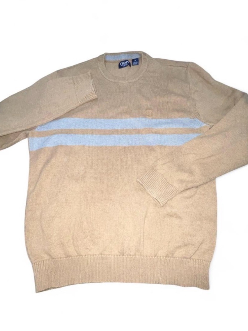 Chaps Beige Crewneck Sweater with Stripes